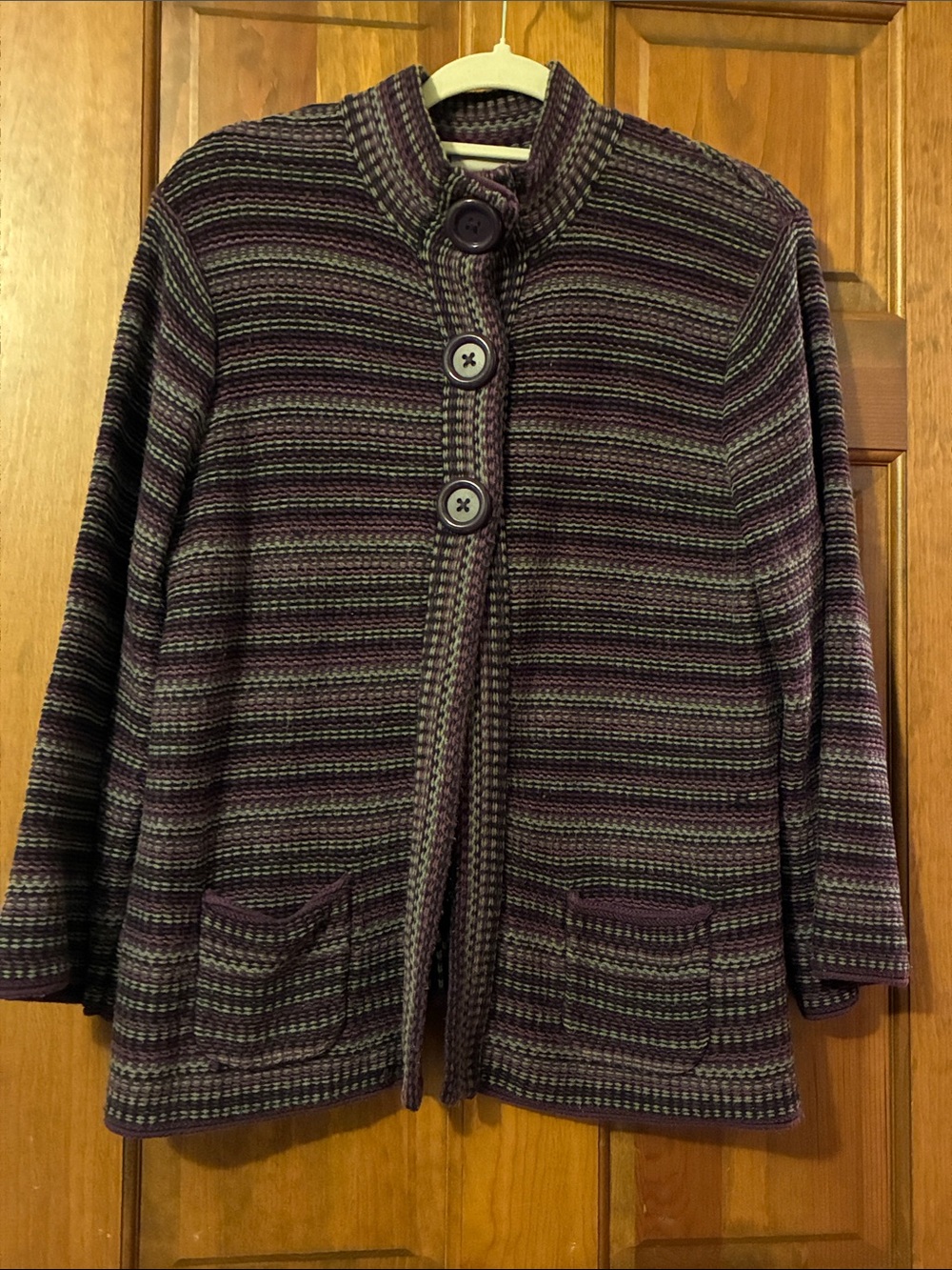 croft & barrow Purple and Gray Striped Button-Front Jacket